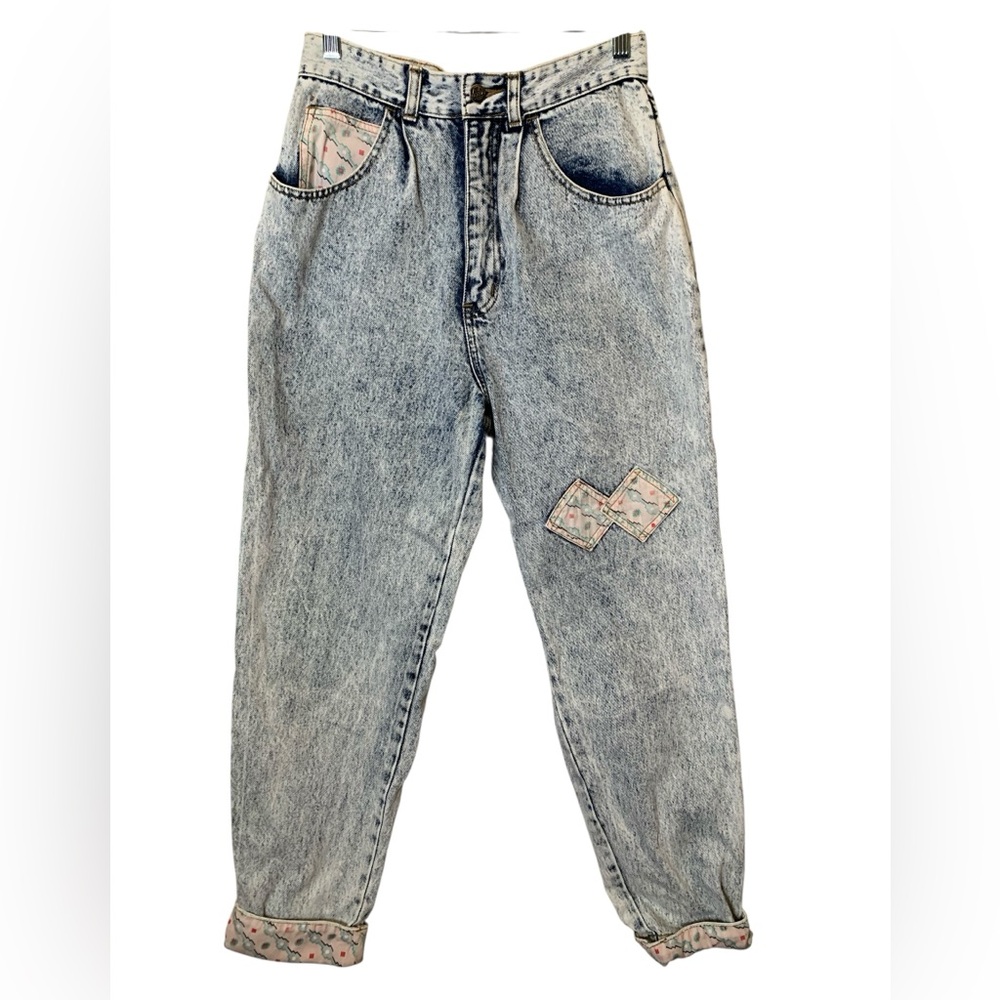 VTG Nuovo Industriale Acid Wash High Waist‎ Jeans Floral Tapered Barrel Size 7